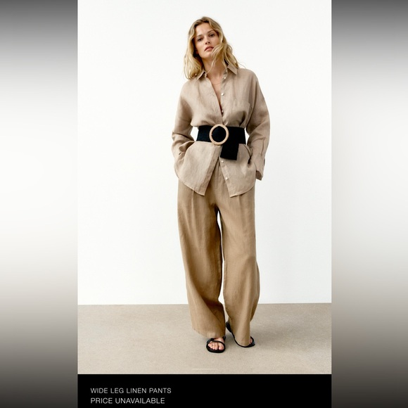 Zara Pants - Zara Tan Wide Leg Linen Pants
